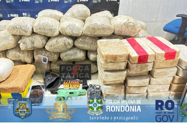 ARIQUEMES – FORÇA TÁTICA APREENDE 82 QUILOS DE DROGAS, PISTOLA E MUNIÇÕES DURANTE A OPERAÇÃO CONTRA O CRIME ORGANIZADO.