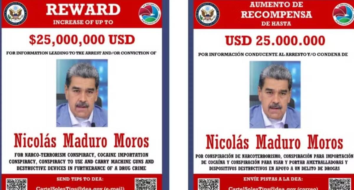EUA oferecem US$ 25 milhões por informações que levem à prisão de Maduro