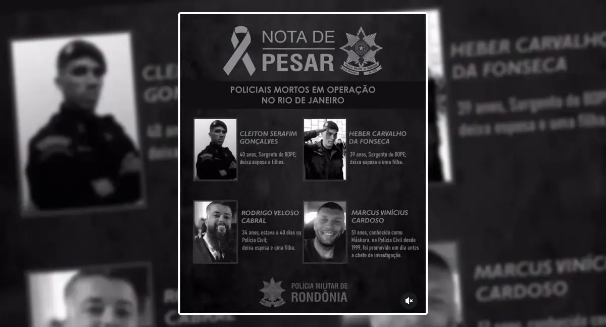 PMRO se solidariza com colegas do RJ após operação que deixou militares mortos