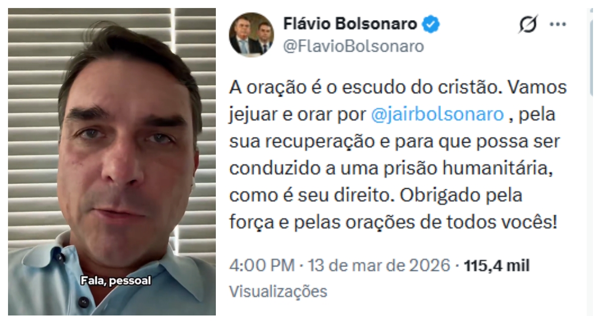 Flávio Bolsonaro pede oração por Jair Bolsonaro após internação