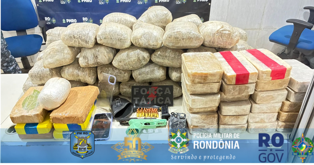 ARIQUEMES – FORÇA TÁTICA APREENDE 82 QUILOS DE DROGAS, PISTOLA E MUNIÇÕES DURANTE A OPERAÇÃO CONTRA O CRIME ORGANIZADO.